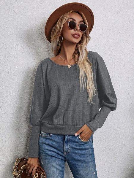 

solid batwing sleeve pullover 652x#, White;black