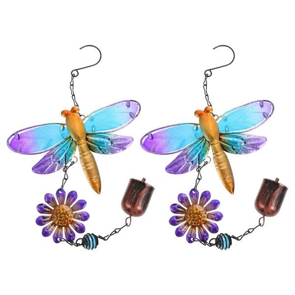 

decorative objects & figurines 2pcs dragonfly shaped wind chime creative garden hanging pendant (colorful)