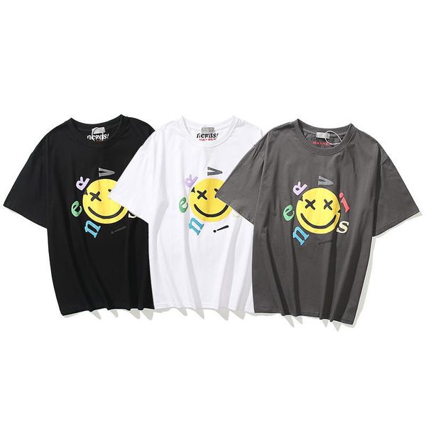 

2021 fashion brand smiley face t-shirt foam printing loose men and women round neck high street short sleeve tide ins wgtx37005, White;black