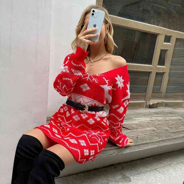 

christmas tree print knitted mini womens dresses autumn winter long sleeve loose lady party women v neck pullover, Black;gray