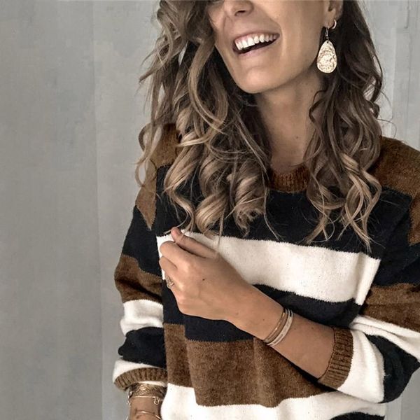 

fashion 2021 new autumn winter knitted sweater for women long sleeves o neck loose office ladies casual pullover sweaters, White;black