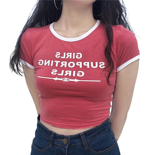 

women's t-shirt 2021 girl letter print t-shirts casual short sleeve crew neck slim fitted crop, White
