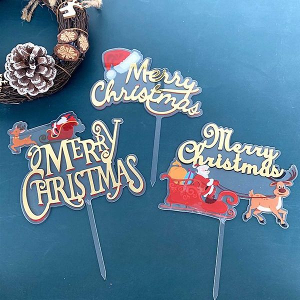 

color printing acrylic cake insert santa claus elk sleigh christmas acrylic christmas cake decoration insert