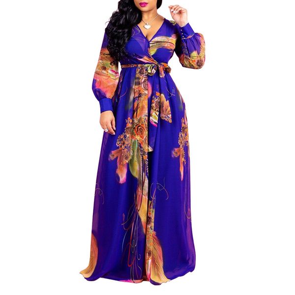 

beach boho tunic vestidos 2019 summer floral printed long maxi dress for women v neck party chiffon dress, Black;gray