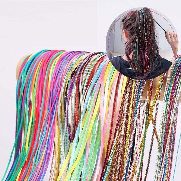 

hair accessories girls rainbow color bands for women children cute kids ponytail dirty braid colorful ribbon rope braiders, Slivery;white