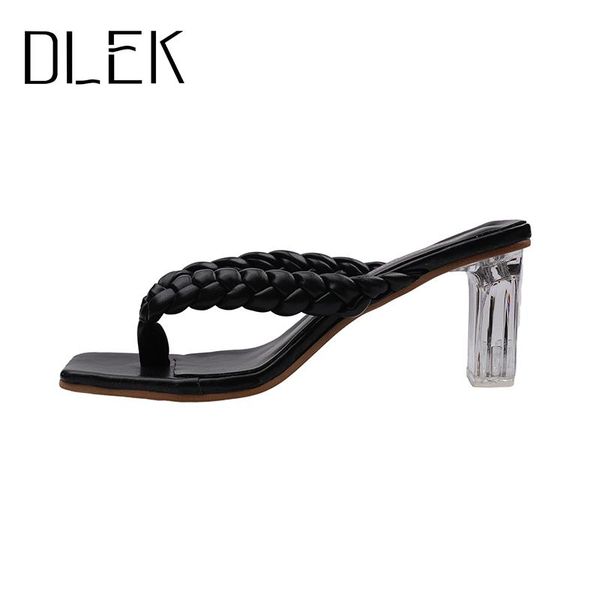 

slippers dlek summer high heels women knitting open toe flip flops mature roman casual office ladie shoes, Black