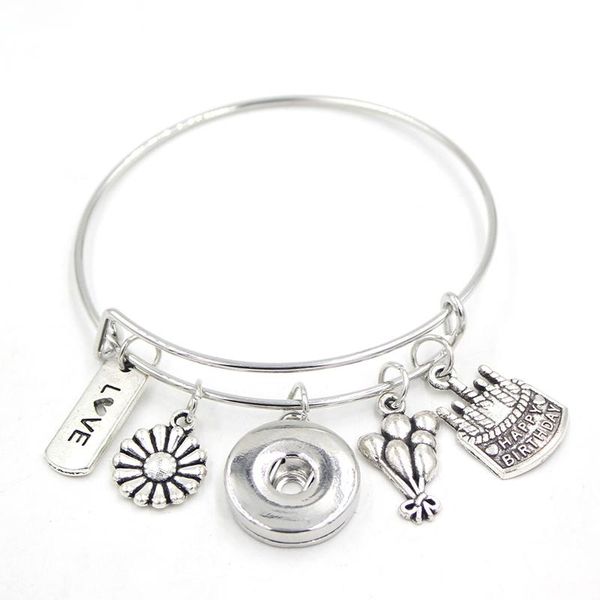 

charm bracelets 18mm snap jewelry happy birthday bracelet wire bangle for women girls birth gift, Golden;silver