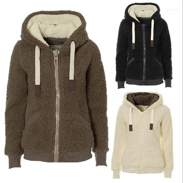 

women's hooded sherpa jacket women casual winter warm soft teddy coat zip up sweatshirt coat1, Black;brown