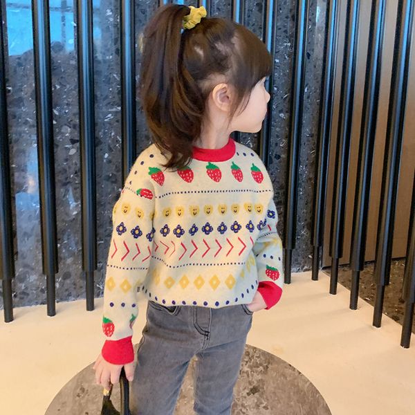 

girls sweater baby clothes strawberry cartoon core yarn yarn sweater 2022 autumn and winter clothes new childrens clothing, Blue