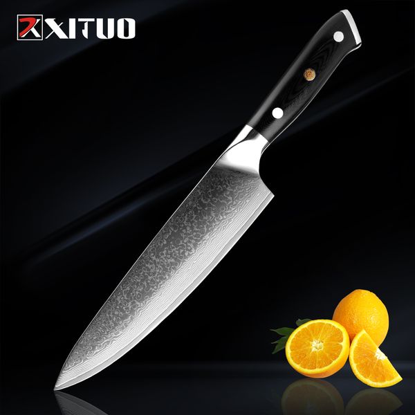 

quaity japan vg10 damascus stee kitchen knife g10 hande + pum bossom gift chef knife sharp ceaver santoku cook too