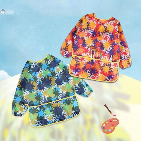 

gift sets cute cartoon baby painting apron waterproof long sleeve with pocket boy girl cloth infant eating bib self feeding smock