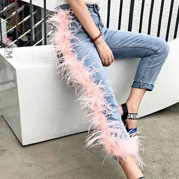 

lanmrem fashion women high waist broken tassels fur patchwork washted jeans female pants wh61705l street 210629, Blue