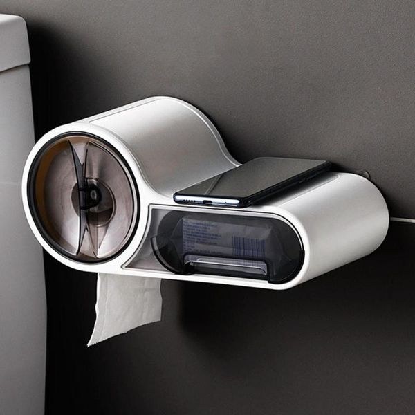 

tissue boxes & napkins waterproof toilet roll holder box paper dispenser self-adhesive wall mounted all covered mobile phone shelves bathroo