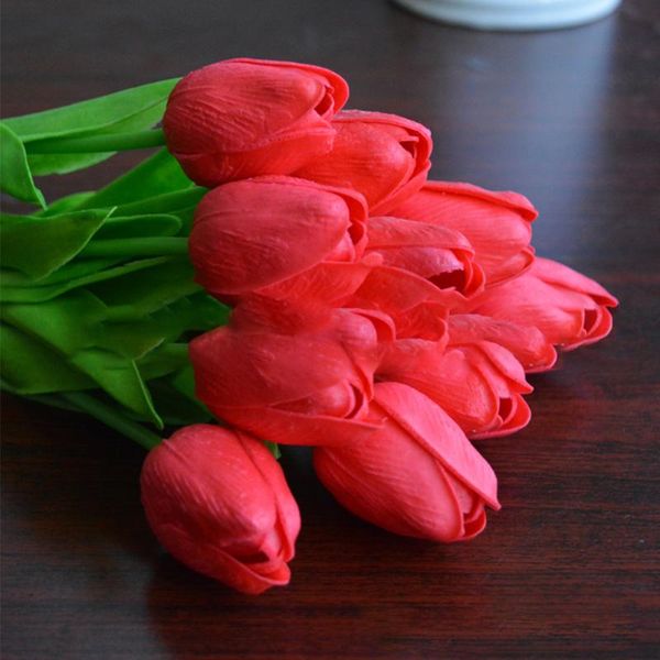 

decorative flowers & wreaths 10pcs/bundle fake soft pu party supplies artificial tulip valentines day living room with leaves deskhome d