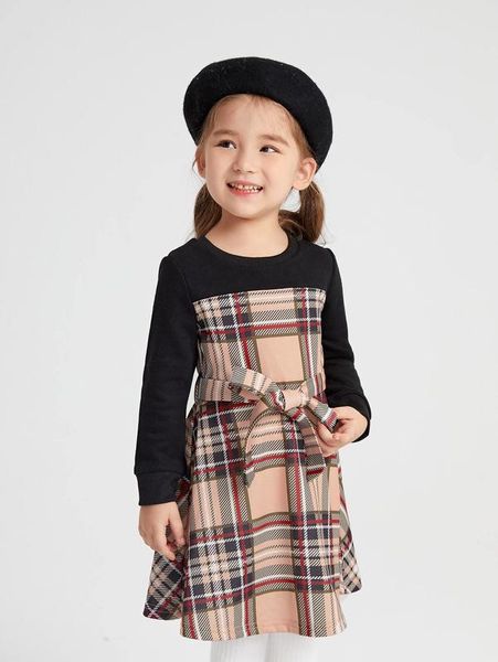 

toddler girls tartan belted dress she, Red;yellow