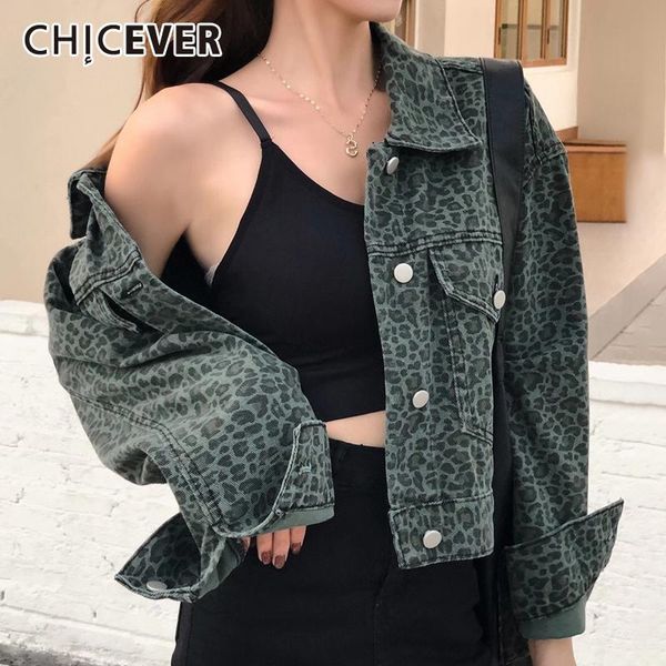 

women's jackets chicever leopard green denim women coats lapel long sleeve loose button-down casual spring females 2021 stylish, Black;brown