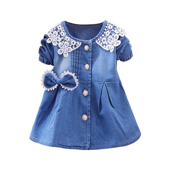 

girl's dresses 2021 summer toddler baby girls bowknot lace long sleeve princess denim dress outfits kids for girl, Red;yellow