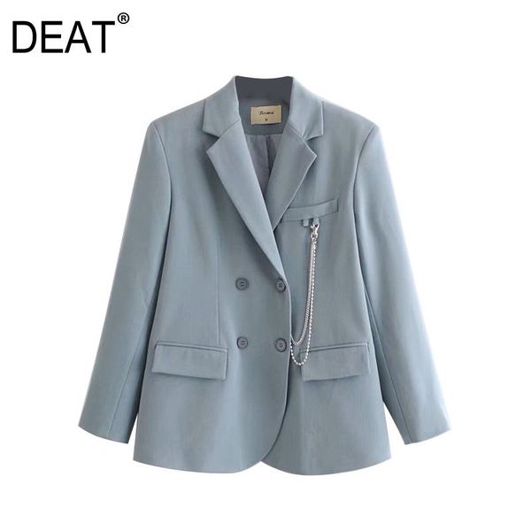 

women's suits & blazers [deat] 2021 spring autumn fashion tide long sleeve black double breasted v-neck chain personality women blazer, White;black