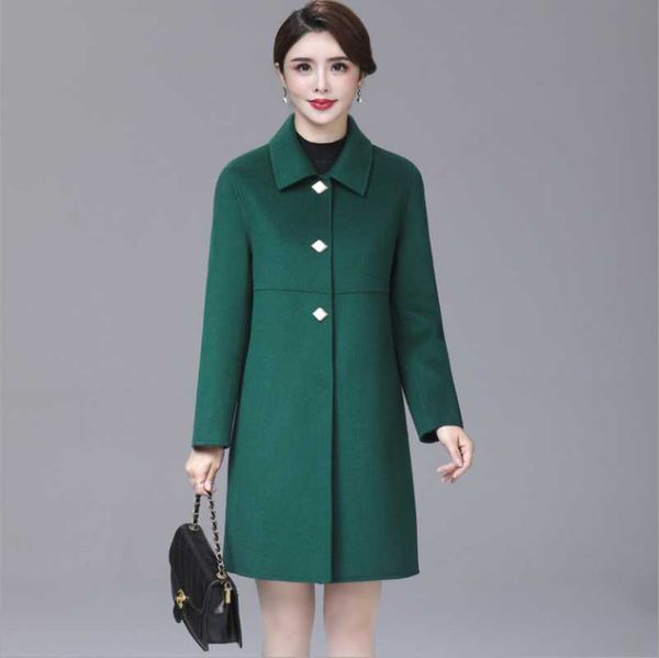 

women's trench coats winter blue purple turn down collar korea style woman cashmere coat coffee green red color lady mom knee-length wo, Tan;black
