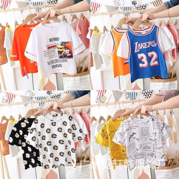 

short 2021 summer sleeve new zhongda korean fashion children's t-shirt, Black;white