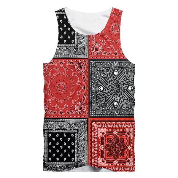 

men' tank ifpd eu size summer bandana 3d men hip hop paisley sleeveless shirts streetwear male graphic punk fitness vest harajuku, White;black