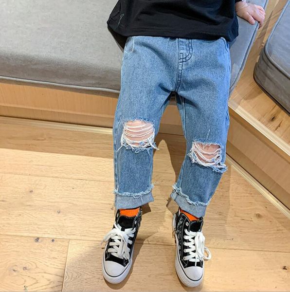 

2021 new arrival girls boys denim holes long pants spring fashion kids jean pants 2-7 years yx302, Blue