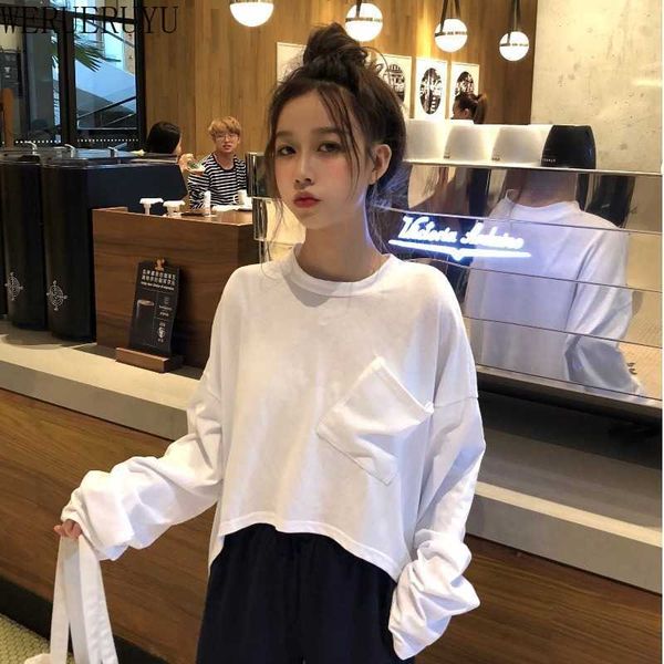 

werueruyu women's t-shirt summer plus size shirts women solid o neck short sleeve long casual big female 210608, White