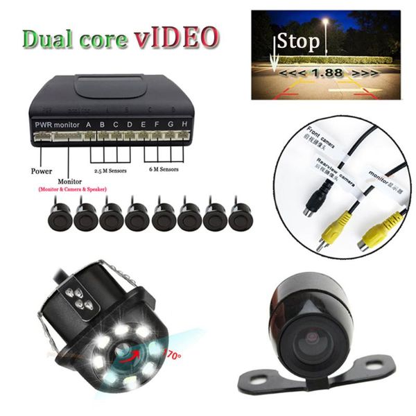 

car rear view cameras& parking sensors assistant parktronic 8 redars video system with ccd front camera night vision bibi alarm