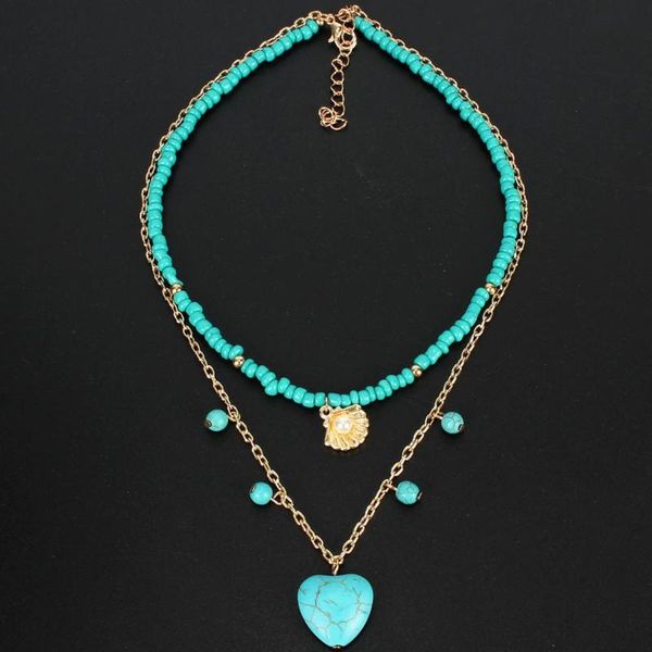 

pendant necklaces fashion heart necklace bohemian statement two layer seed bead chains for women gift, Silver
