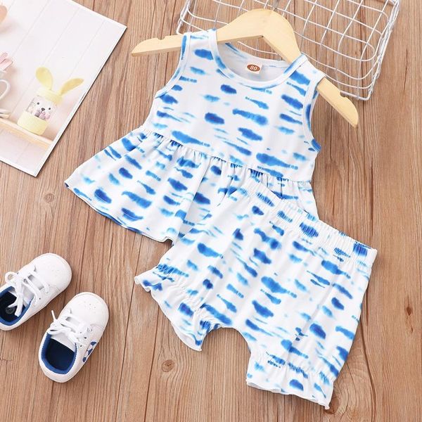 

clothing sets summer baby clothes 2 pcs tie dye sleeveless +short pants cotton casual infant girls 0-18m, White