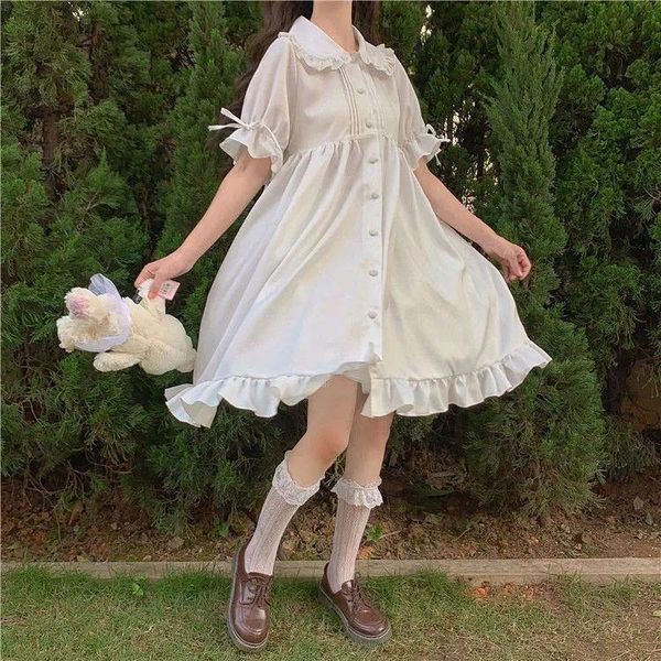 Lã feminina mistura Lori Skirt Fairy Dress Summer Girl Girl Baby Collar Lace Up Bubble Moda de manga curta de manga curta