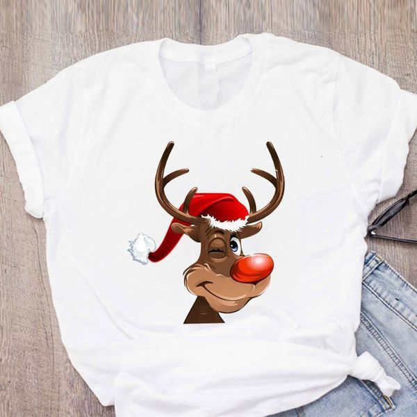 

women graphic cartoon deer funny cute winter 90s clothes merry christmas print lady tees clothing female t shirt t-shirt, White