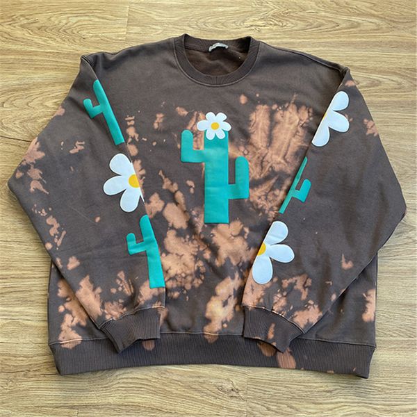 

2021 new fw tie dye foaming printing cactus sweatshirts men women old wash hoodies british culture crewneck clothes harajuku b2go, Black
