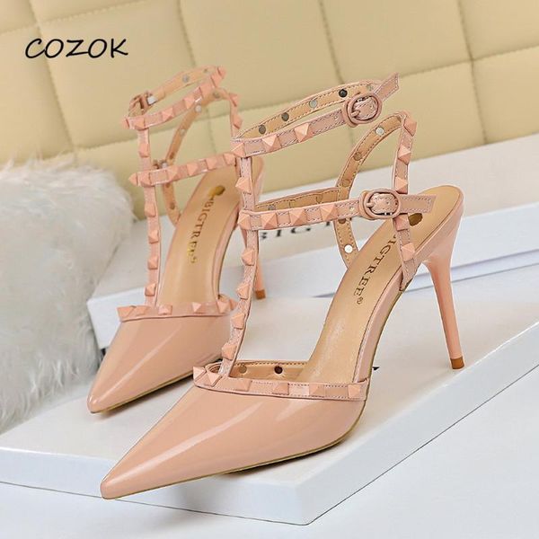 

sandals shoes women 2021 rivet heels fashion for party high, Black