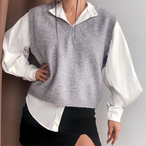 

zhisilao winter women knitted sweaters pullovers sleeveless loose casual ladies basic sweater vest female chic, Black;white