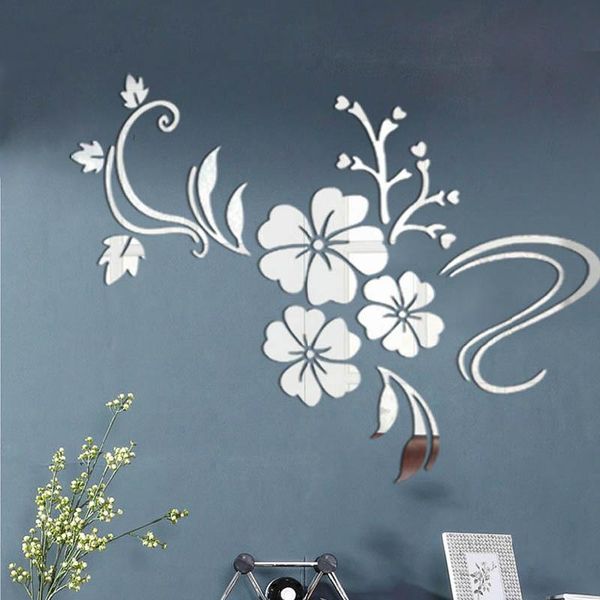 

wall stickers 120 x 90cm creative exquisite flower 3d mirror removable decal diy art mural home bedroom tv background decoration