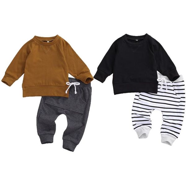 

clothing sets citgee0-24m autumn baby boys clothes long sleeve pullover sweatshirt solid/striped pants trousers spring set, White