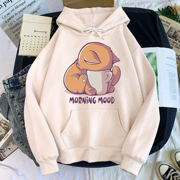

men's hoodies & sweatshirts cute cartoon cat morning mood tracksuit creativity hip hop hoodie men casual harajuku clothing comfortable, Black