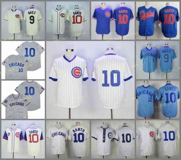 

Retired 10 Ron Santo Baseball Jersey 9 Javier Baez 1968 1969 Vintage Retro Cooperstown Mesh Stitched Pullover, Men