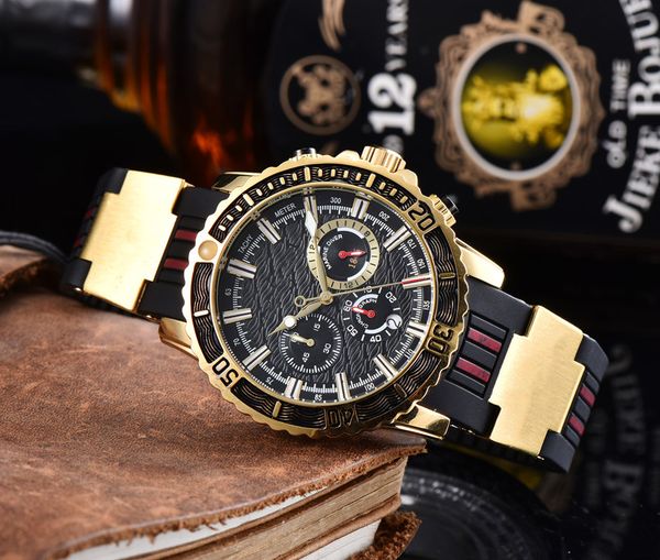 

dropshipping wholesale fashion men watch all dial work chronograph quartz movement stainless steel rubber strap male sport wristwatch clock, Slivery;brown