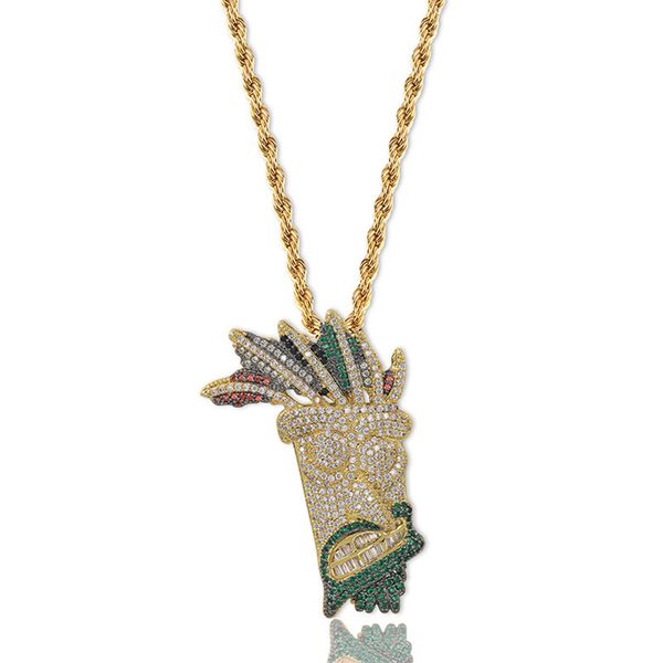 

hip hop necklaces fashion men women multicolor grade quality zircon micro pave pendant 18k gold plated indian style mask necklaces ln057, Silver