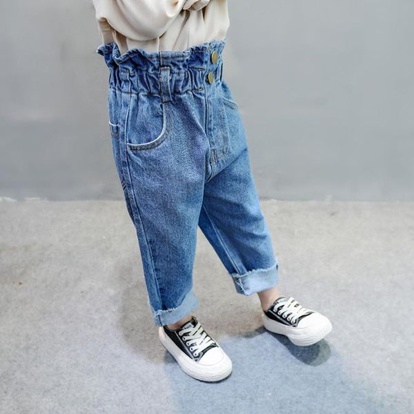

jeans baby solid color girl high waist spring autumn toddler clothes, Blue