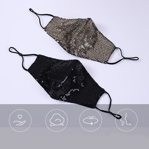 

sequin cotton face mask fashion bling-bling glitter anti pm2.5 dust mouth-muffle cover washable reusable half face mask soft and breathable