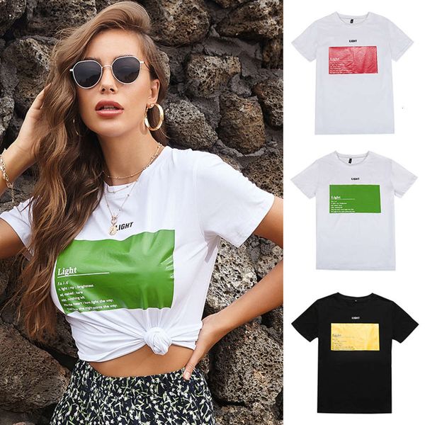 

letter print t-shirt women's 2020 summer new short sve casual crew neck, White