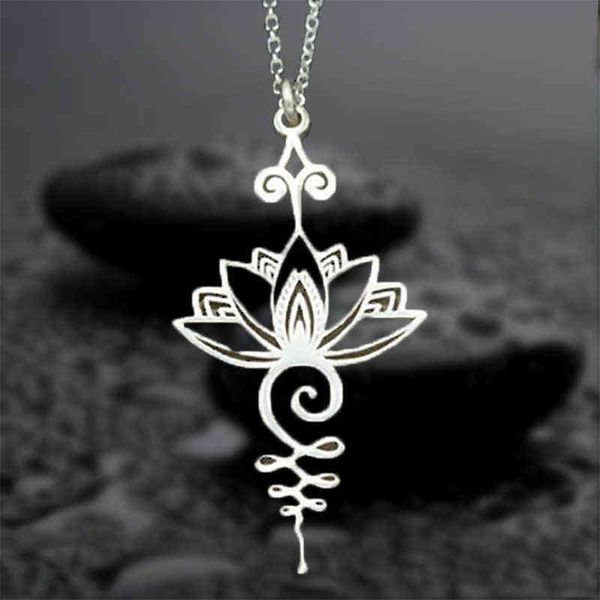 Artístico Lotus Flower Pingente Colar Hippie Colares Mulheres Hollow Plating Colares Jewlery Presente Yoga Cura Encantos Pingentes G1206