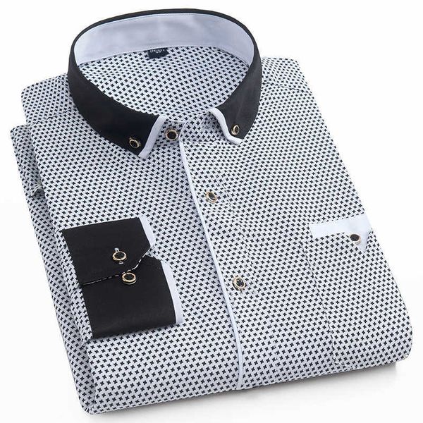 Camicie da uomo stampate moda Camicie casual a maniche lunghe in poliestere 100% Camicie classiche da uomo slim fit di marca Camisas 210609