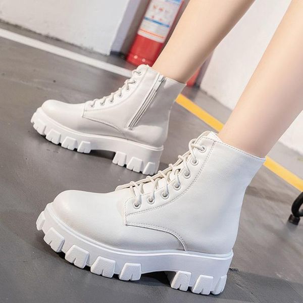 

boots platform women white for winter shoes ankle motorcycle plush warm booties 2021, Black