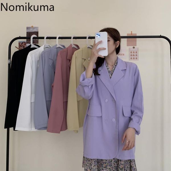 

women's suits & blazers nomikuma 2021 chic blazer women notched collar long sleeve jackets female solid color double breasted korean st, White;black