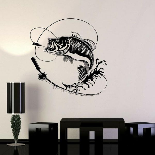 

wall stickers fisherman decal fishing rod hobbies man mural fish house decoration bedroom garage tattoo posters p602