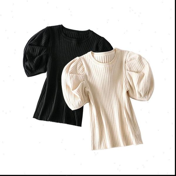 

korea chic women summer sweater puff short sleeve vintage ladies knitted jumper ai03 drop shipping, White;black